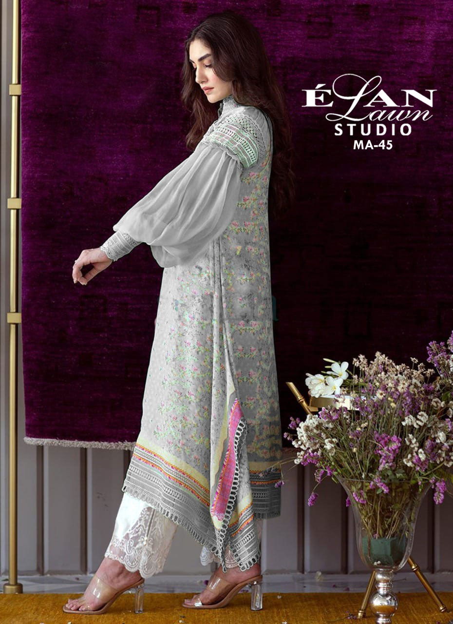 Elan Lawn Studio Ma 45 Designer Top With Bottom Collection